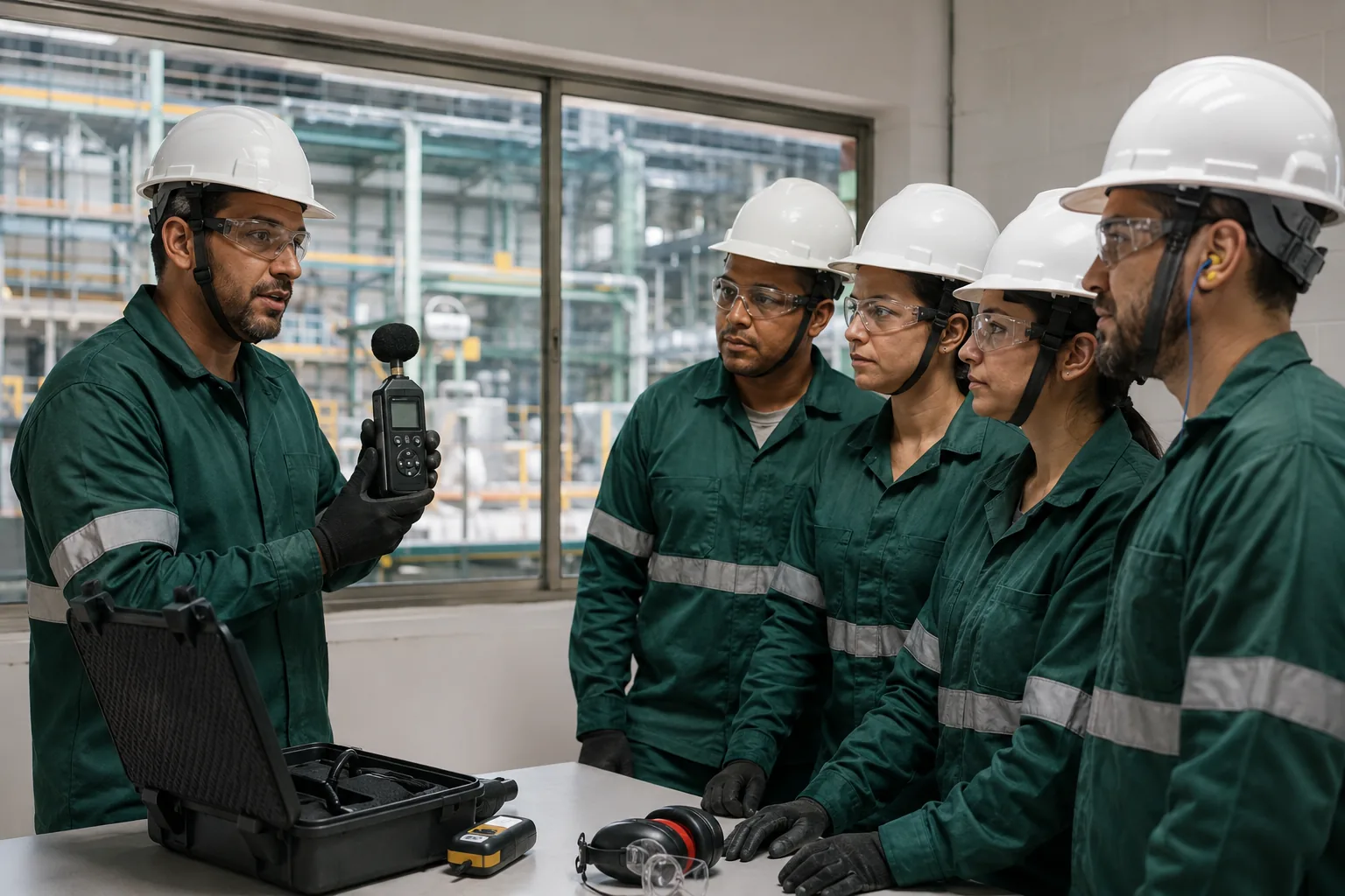 Instrutor conduzindo treinamento técnico de segurança